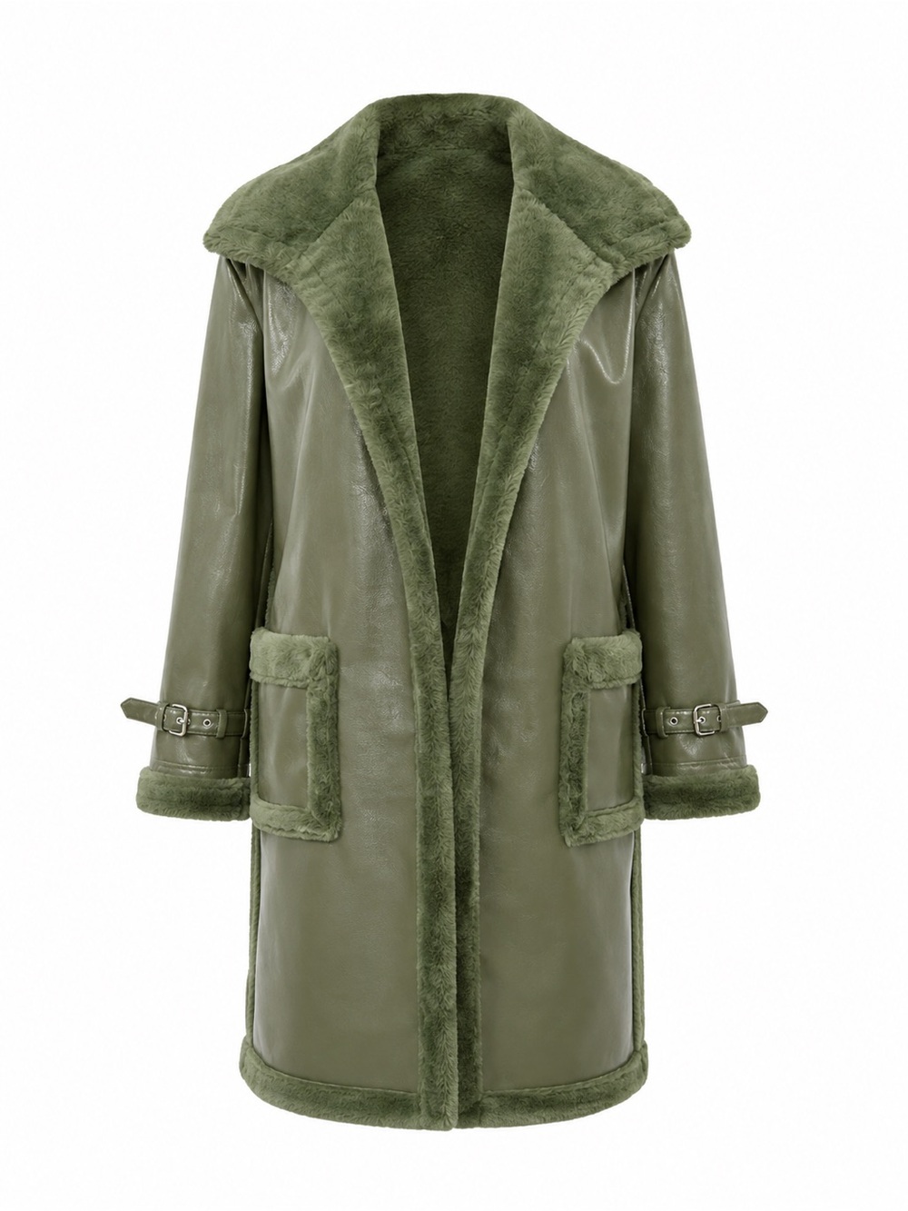 Fashion Nova Olive Green Faux Shearling Coat